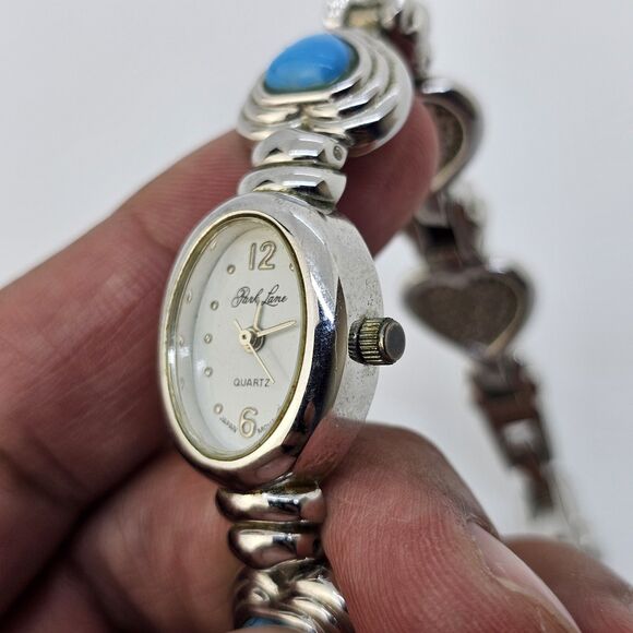 Park Lane 18MM Women's Watch Gray Tone Dial Turquoise Hearts Band 7" New Battery - Picture 5 of 16
